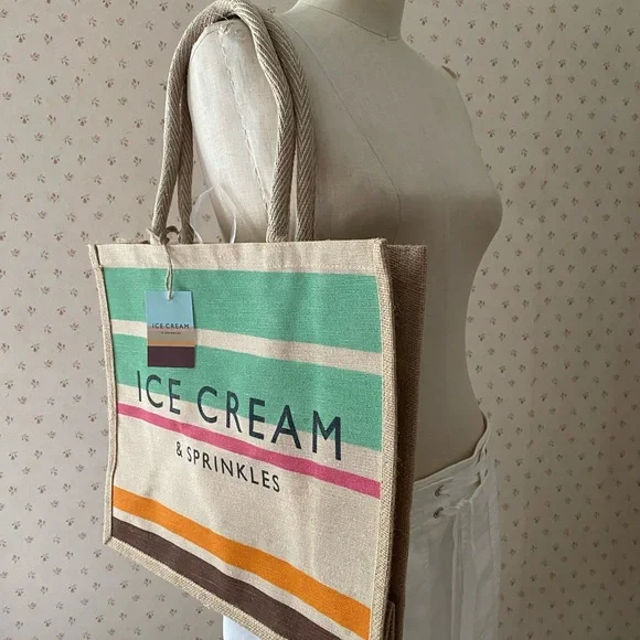 Bags Ice Cream And Sprinkles Jute Tote Bag Nwt Poshmark